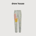 Drew House Teddy Bear Smiley Appliqué Destroyed Straight-Leg Jeans – Silver Wash  SG5200823