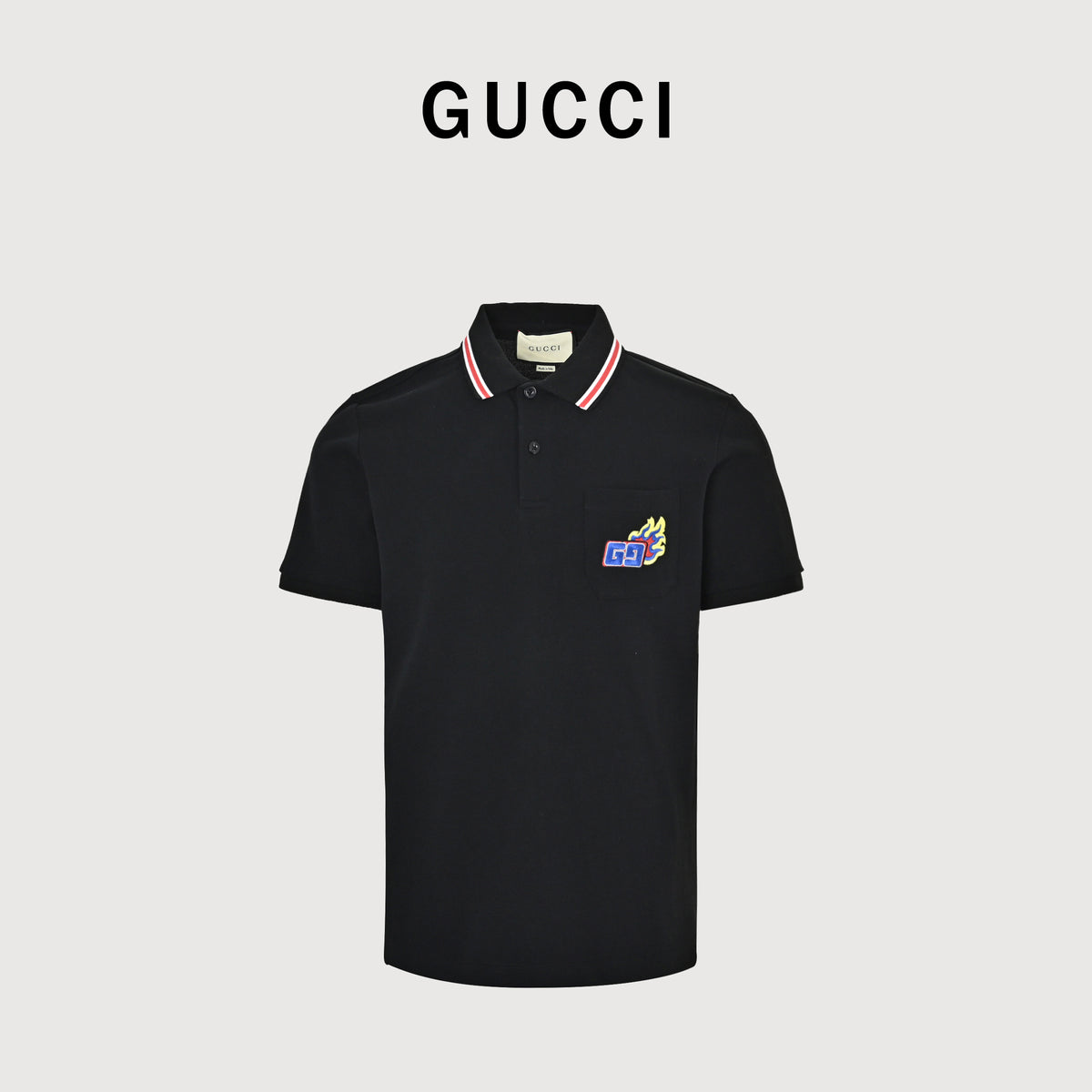 Gucci 24SS Year of the Dragon Flame Embroidered Pocket Polo Shirt – Black