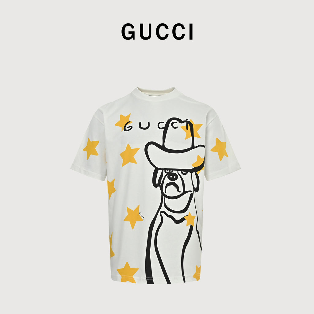 Gucci New Cartoon Series Cowboy Dog Short Sleeve T-Shirt – Off-White TS2600331