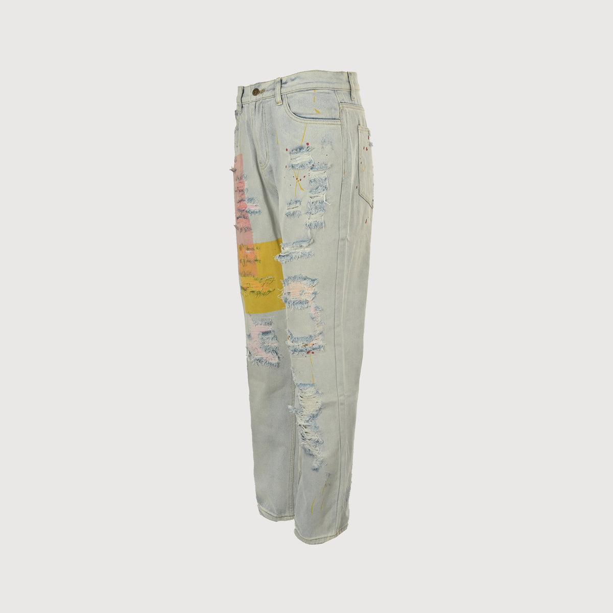 Drew House Teddy Bear Smiley Appliqué Destroyed Straight-Leg Jeans – Silver Wash  SG5200823
