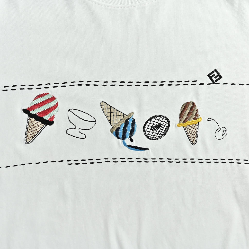 Fendi 26SS Ice Cream Embroidered Short Sleeve T-Shirt – White TS2400703