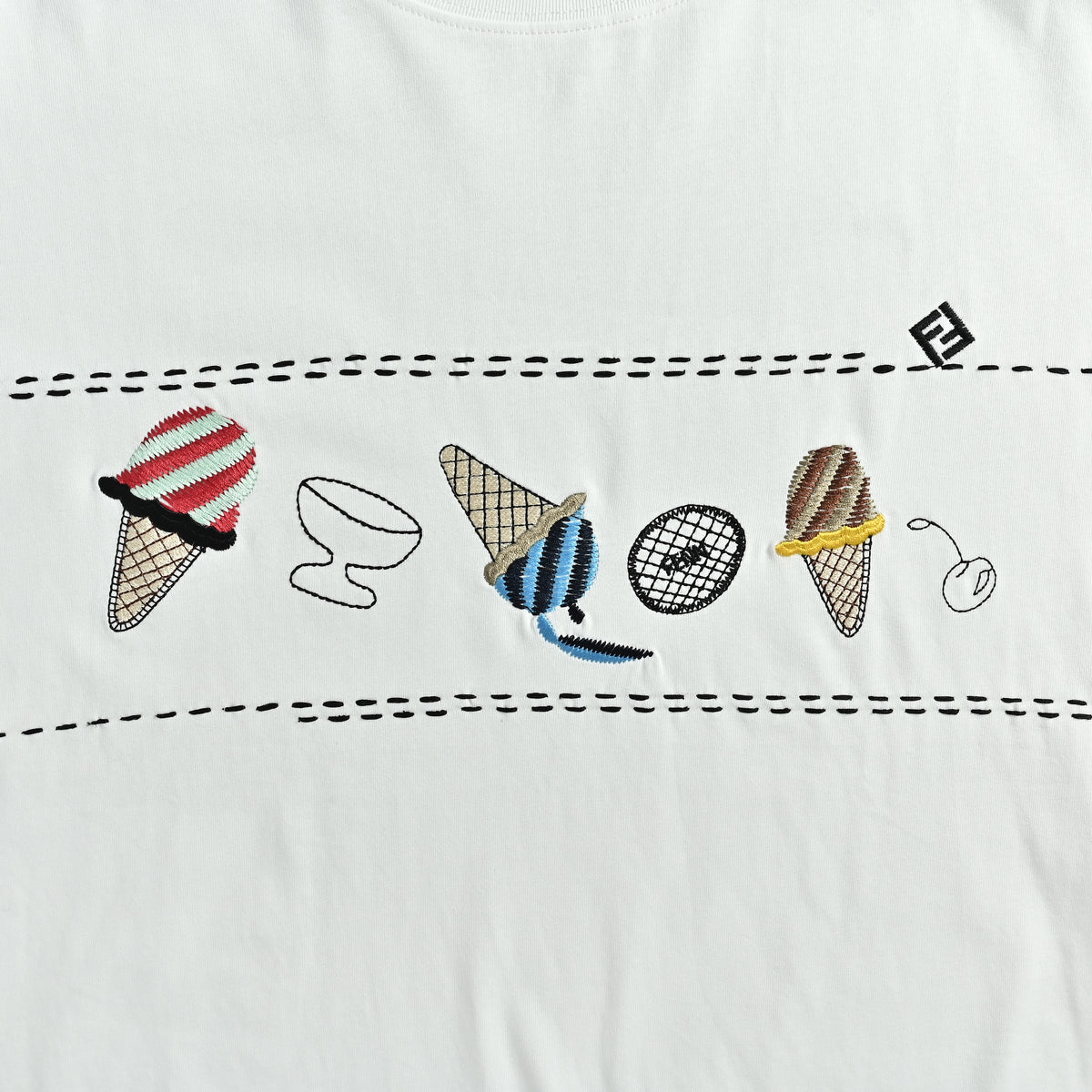 Fendi 26SS Ice Cream Embroidered Short Sleeve T-Shirt – White TS2400703