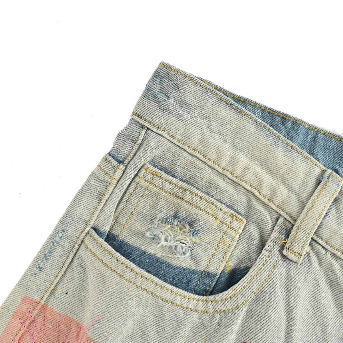 Drew House Teddy Bear Smiley Appliqué Destroyed Straight-Leg Jeans – Silver Wash  SG5200823