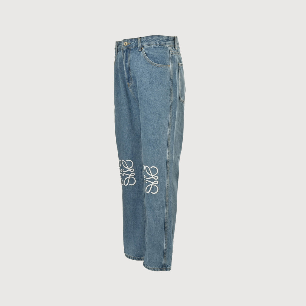 Loewe Anagram Embroidered Straight-Leg Jeans – Medium Blue Wash R5200823