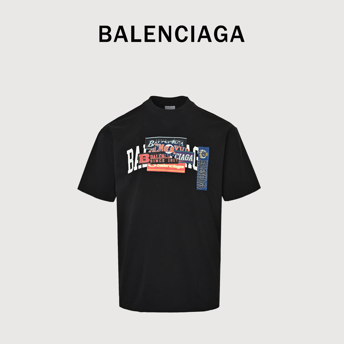 Balenciaga Layered Heat-Press Sticker Label Print Short Sleeve T-Shirt YS3400617