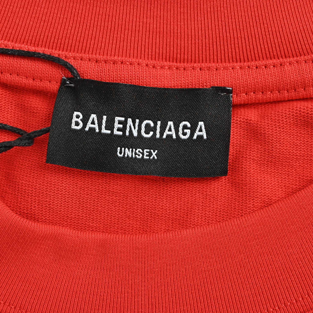 Balenciaga Vertical Script Embroidered Short Sleeve T-Shirt – Red  DK240324-RED