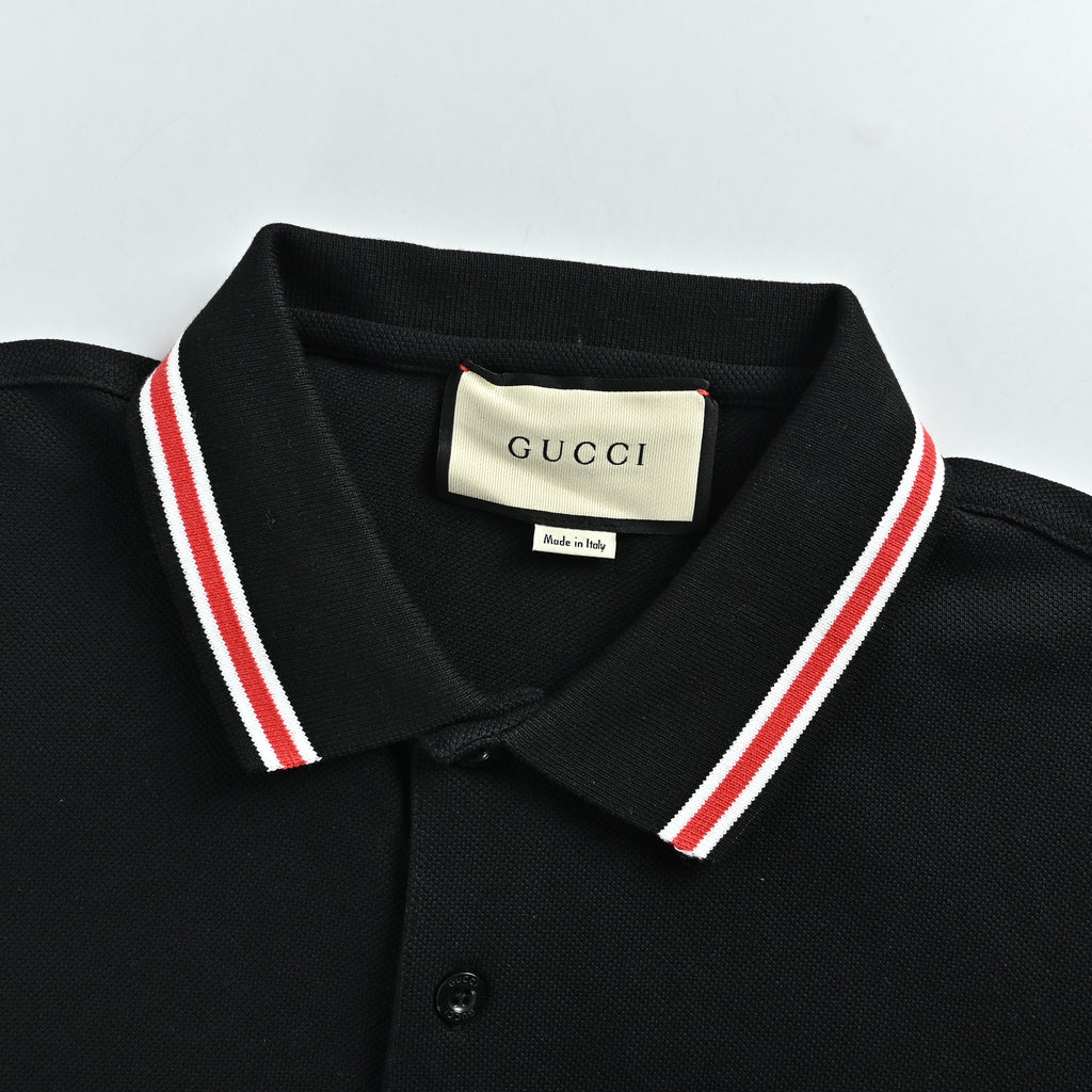Gucci 24SS Year of the Dragon Flame Embroidered Pocket Polo Shirt – Black