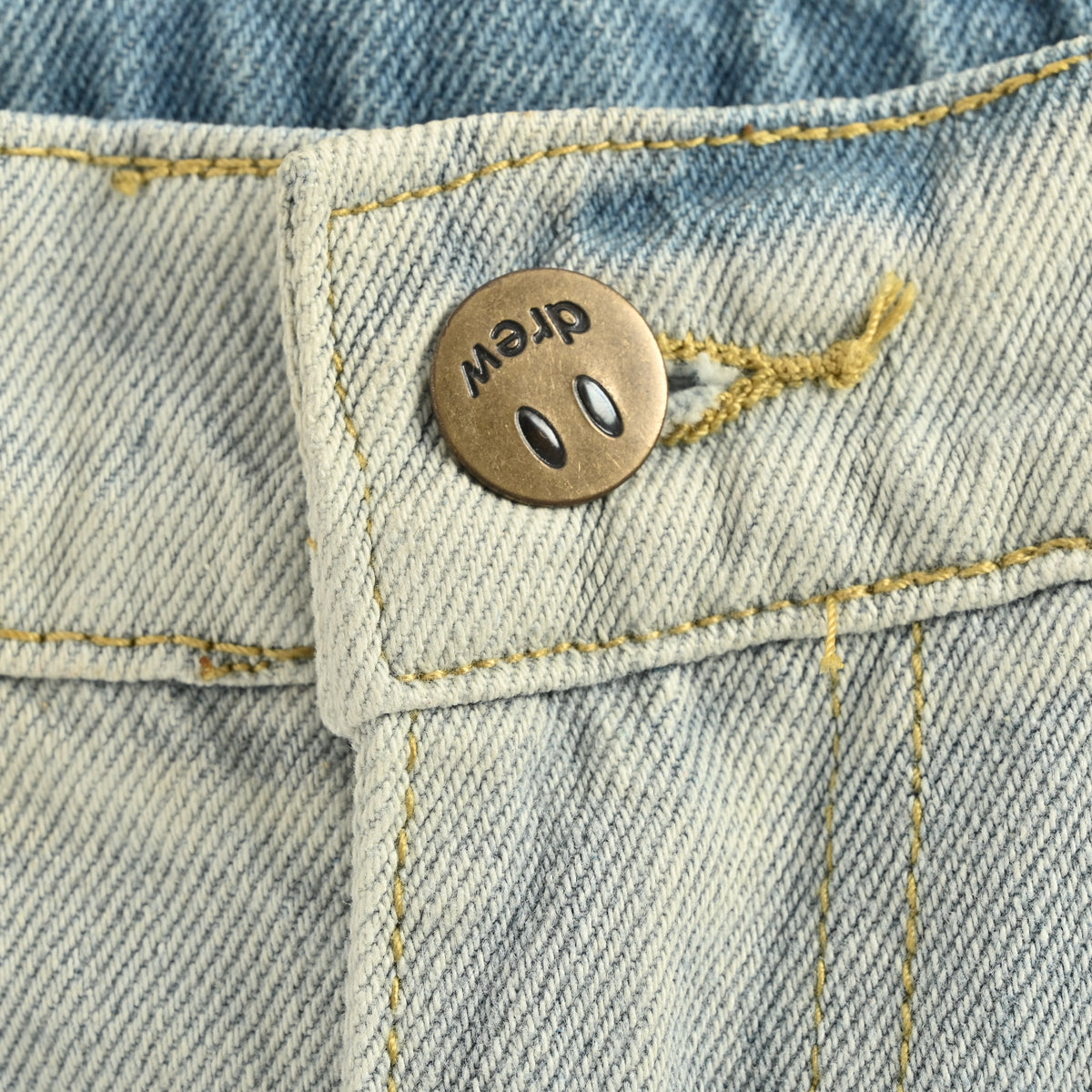 Drew House Teddy Bear Smiley Appliqué Destroyed Straight-Leg Jeans – Silver Wash  SG5200823