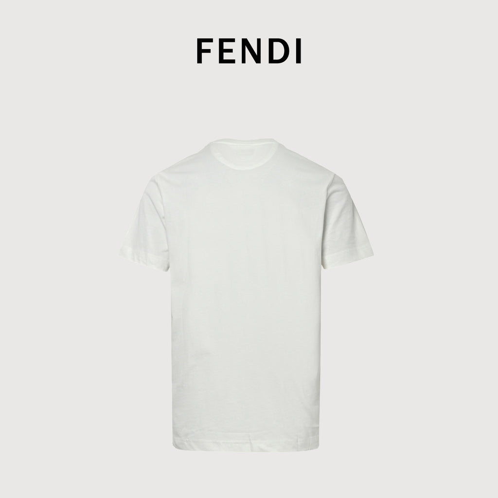 Fendi Explosion Polka Dot Letter Embroidered Short Sleeve T-Shirt – White  FY2400703