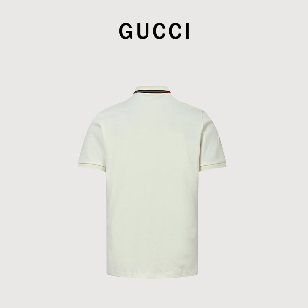 Gucci 24SS Year of the Dragon Flame Embroidered Pocket Polo Shirt – Off-White