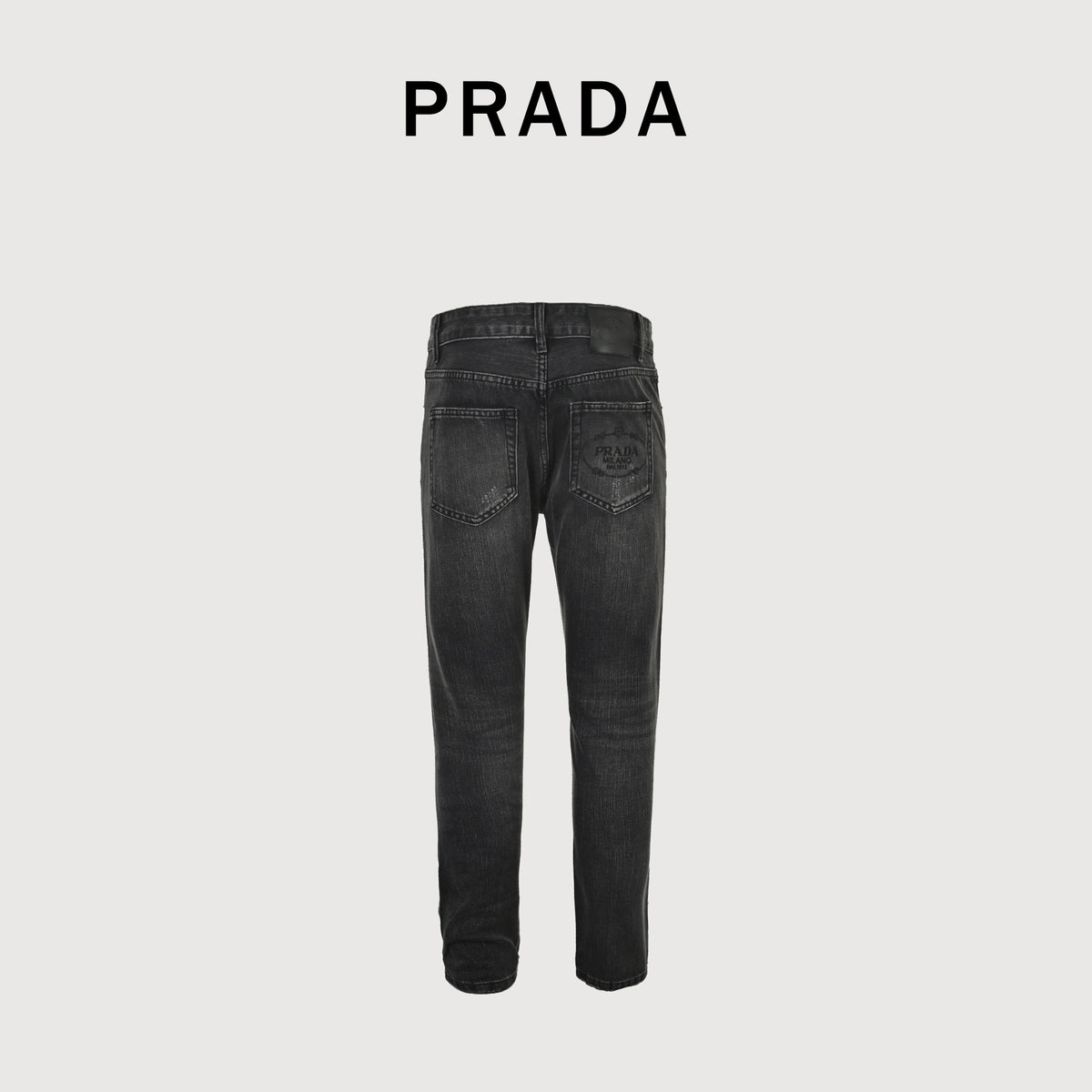 Prada 23FW Triangle Logo Embroidered Washed Slim Jeans – Charcoal  XM5200103