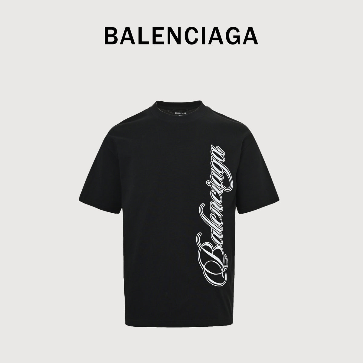 Balenciaga Vertical Script Embroidered Short Sleeve T-Shirt – Black  DK240324-BLK