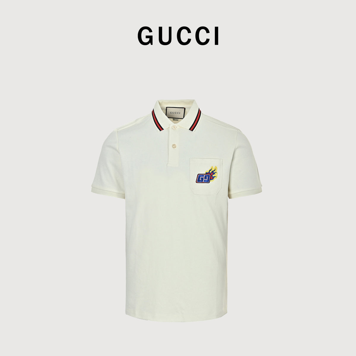 Gucci 24SS Year of the Dragon Flame Embroidered Pocket Polo Shirt – Off-White