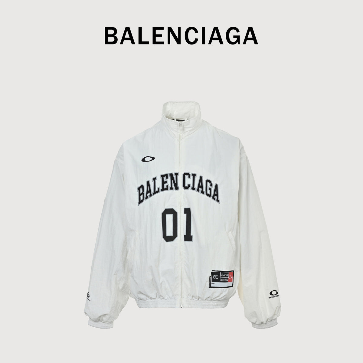 Balenciaga BLCG 26SS Half-Arc 01 Basketball Embroidered Shell Jacket – Off-White SY5600316