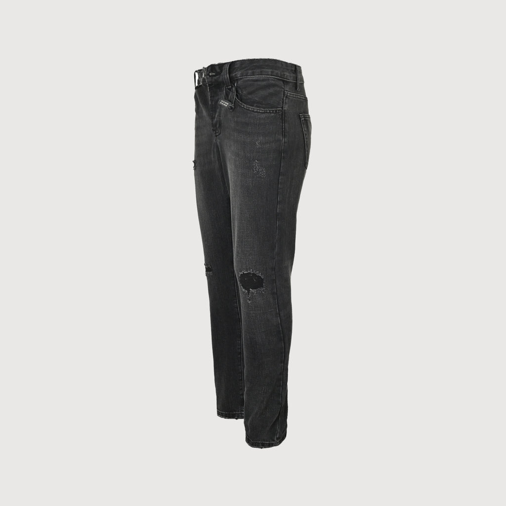 Prada 23FW Triangle Logo Embroidered Washed Slim Jeans – Charcoal  XM5200103