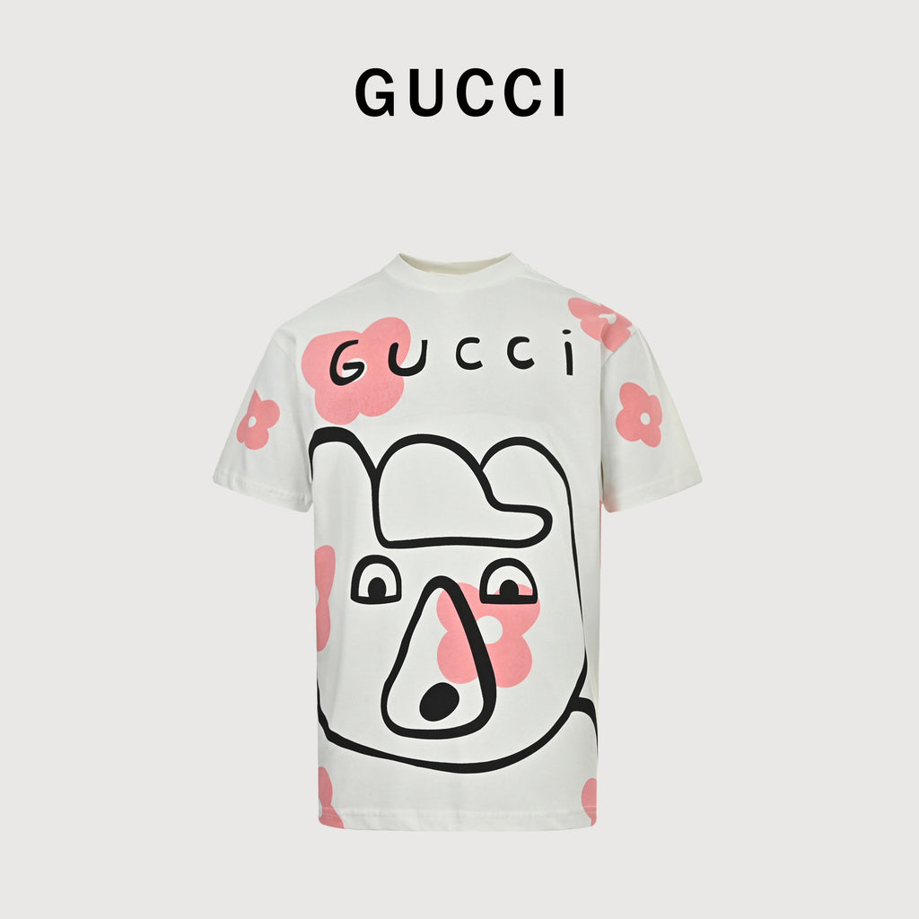 Gucci New Cartoon Series Bear Face Short Sleeve T-Shirt – Off-White  TS2200326