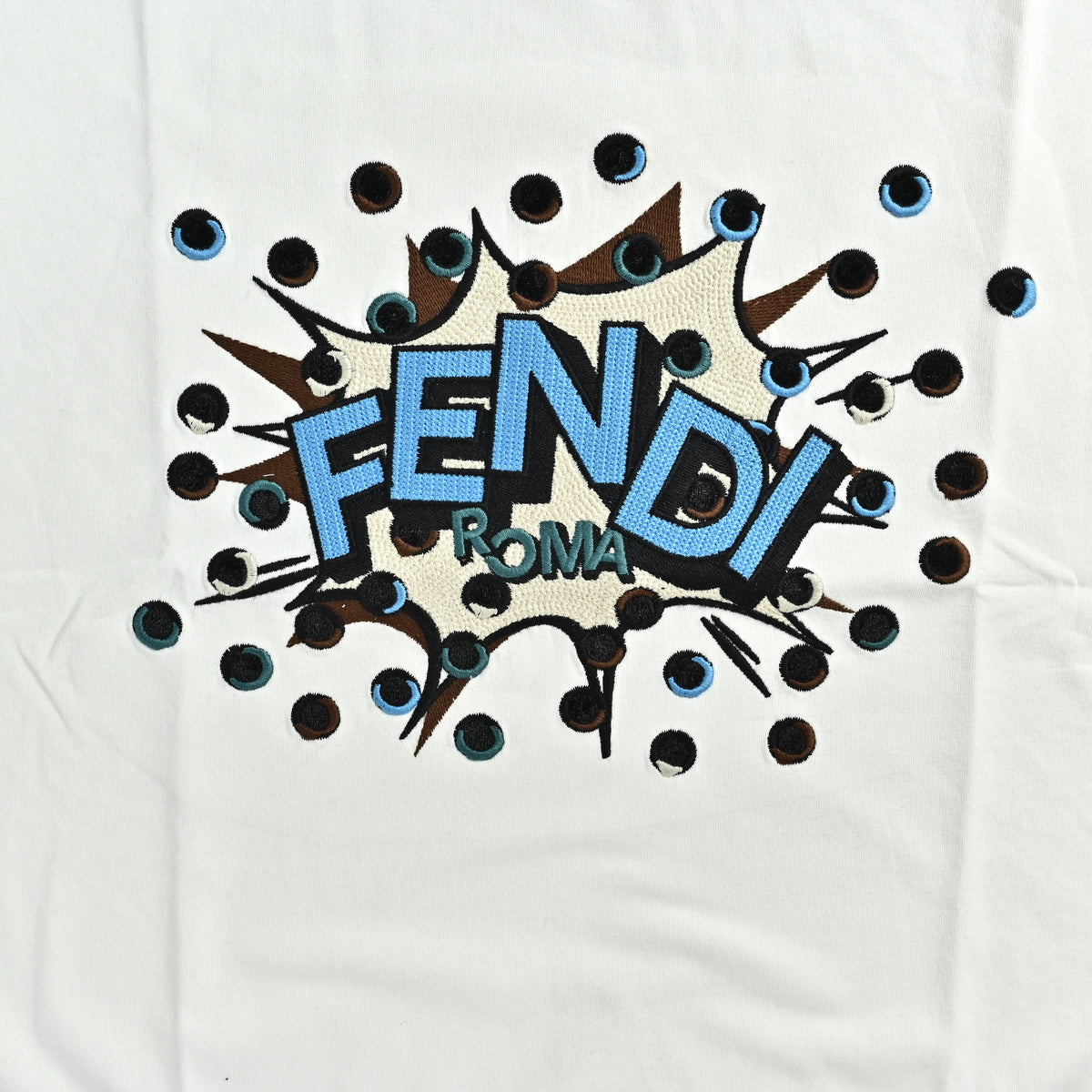 Fendi Explosion Polka Dot Letter Embroidered Short Sleeve T-Shirt – White  FY2400703