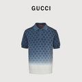 Gucci GG Monogram Gradient Dip-Dye Jacquard Knit Polo Shirt – Navy to White DK3200412