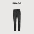 Prada 23FW Triangle Logo Embroidered Washed Slim Jeans – Charcoal  XM5200103