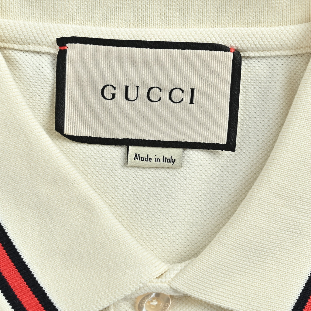 Gucci 24SS Year of the Dragon Flame Embroidered Pocket Polo Shirt – Off-White