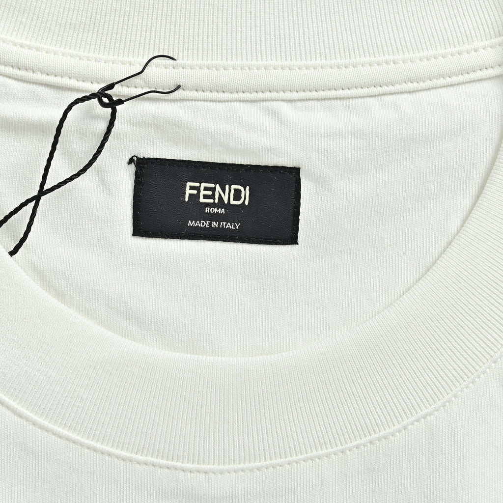 Fendi Explosion Polka Dot Letter Embroidered Short Sleeve T-Shirt – White  FY2400703