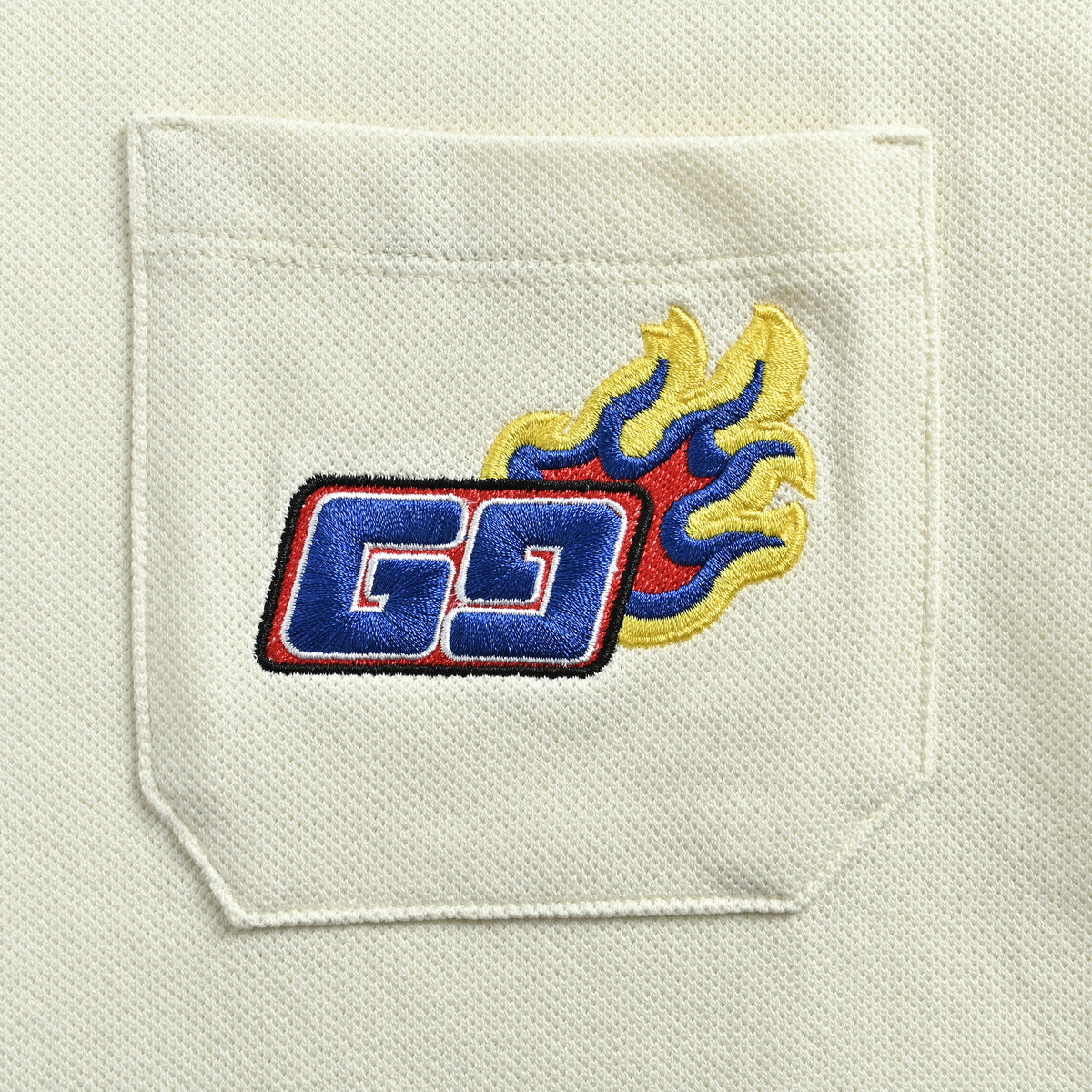 Gucci 24SS Year of the Dragon Flame Embroidered Pocket Polo Shirt – Off-White