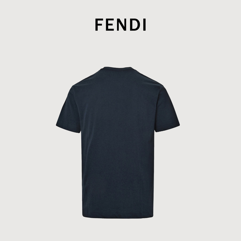 Fendi Explosion Polka Dot Letter Embroidered Short Sleeve T-Shirt – Navy  FY2400703-NVY