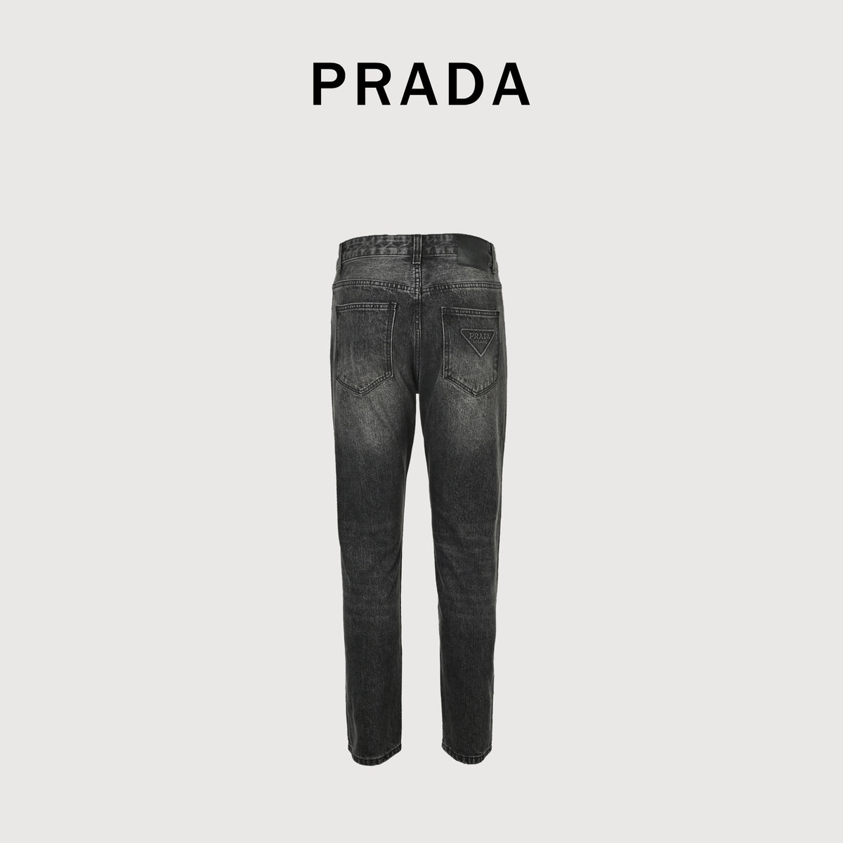 Prada 23FW Triangle Logo Embossed Relief Washed Slim Jeans – Charcoal XM5200100