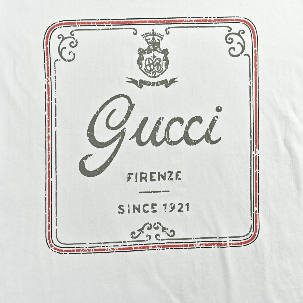 Gucci 26SS Firenze Vintage Label Print Short Sleeve T-Shirt – White  DK2400731