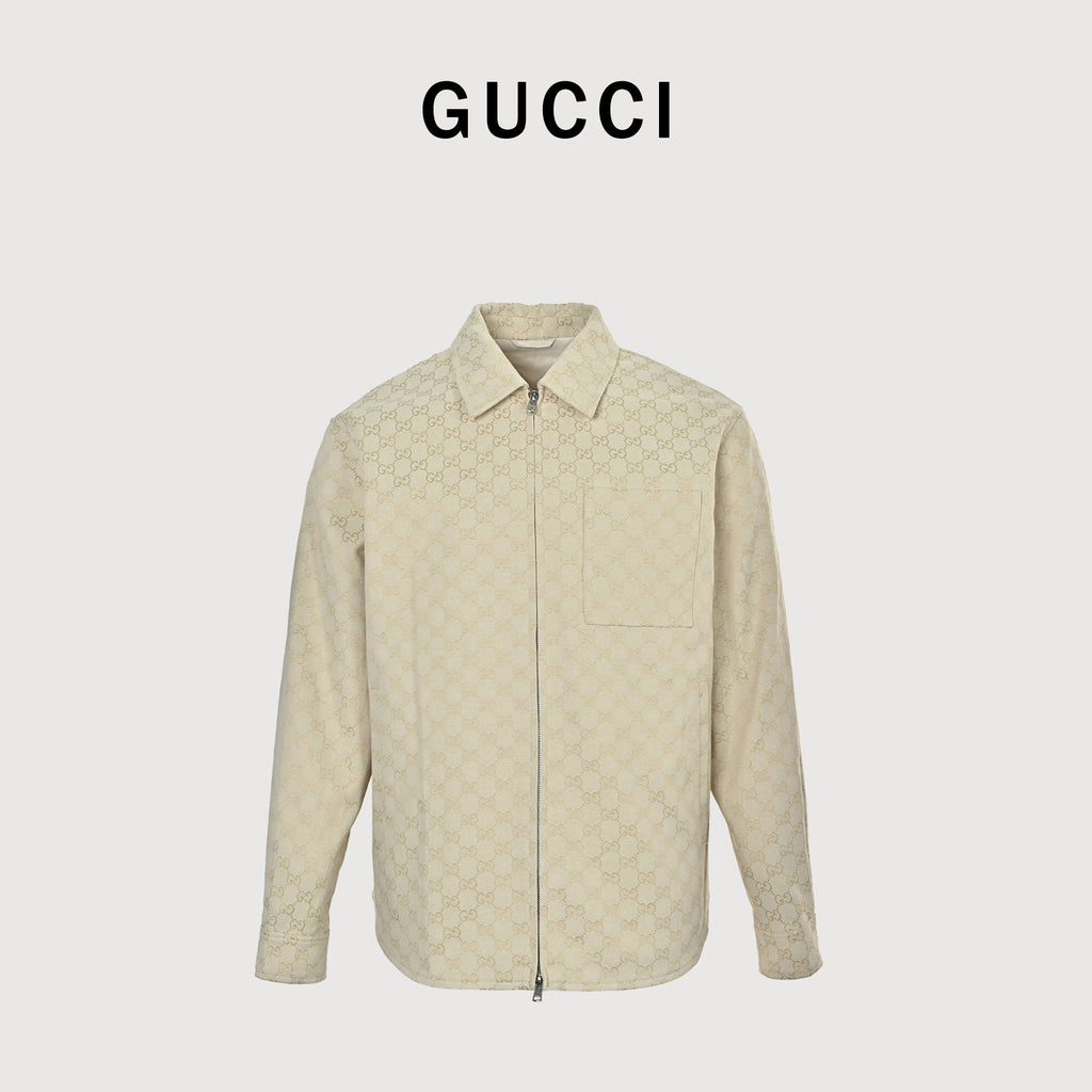 Gucci GG All-Over Jacquard Embroidered Vintage Shirt-Collar Jacket  FY7800921