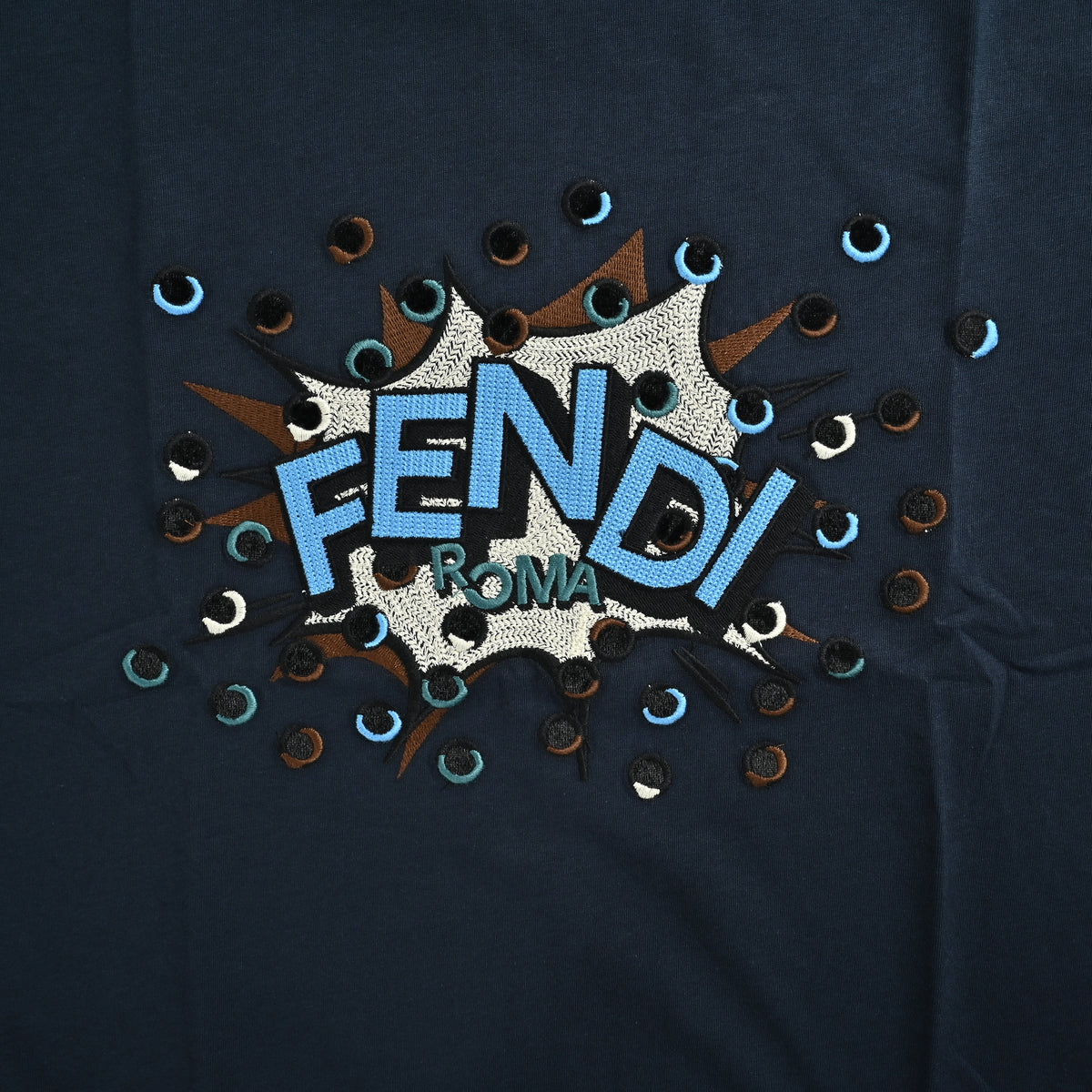 Fendi Explosion Polka Dot Letter Embroidered Short Sleeve T-Shirt – Navy  FY2400703-NVY