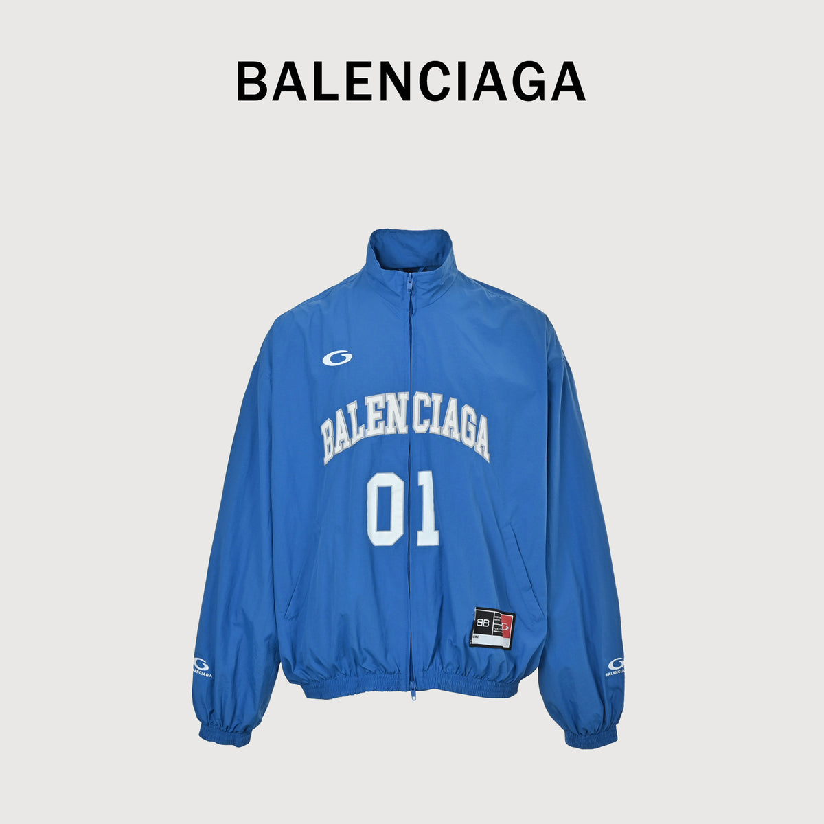 Balenciaga BLCG 26SS Half-Arc 01 Basketball Embroidered Shell Jacket – Royal Blue   822226TPQ384003