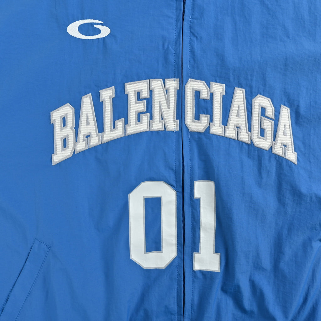 Balenciaga BLCG 26SS Half-Arc 01 Basketball Embroidered Shell Jacket – Royal Blue   822226TPQ384003