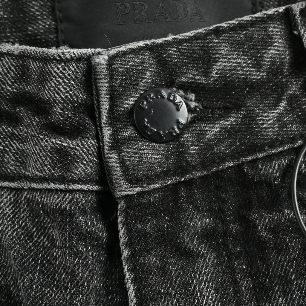 Prada 23FW Triangle Logo Embossed Relief Washed Slim Jeans – Charcoal XM5200100