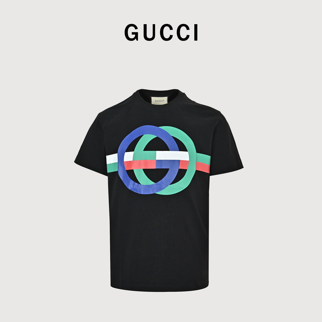 Gucci 23SS Double G Interlocking Colorblock Logo Print T-Shirt  DK2200722