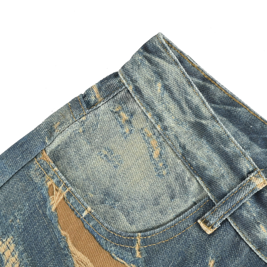 Givenchy GVC Destroyed Distressed Slim Jeans – Indigo Camo Splatter HY5200817