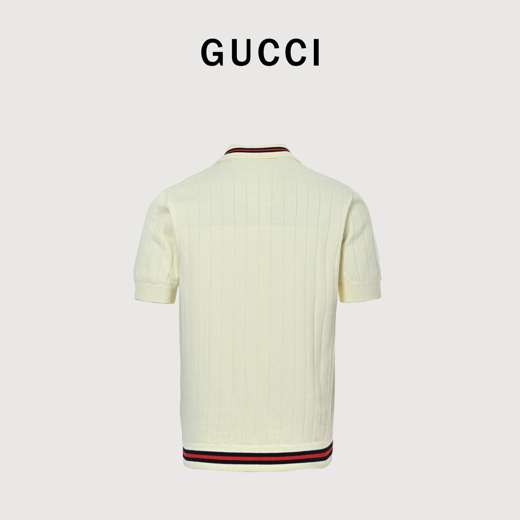 Gucci 25SS Pocket Embroidered Knit Polo Shirt – Cream DK3000722
