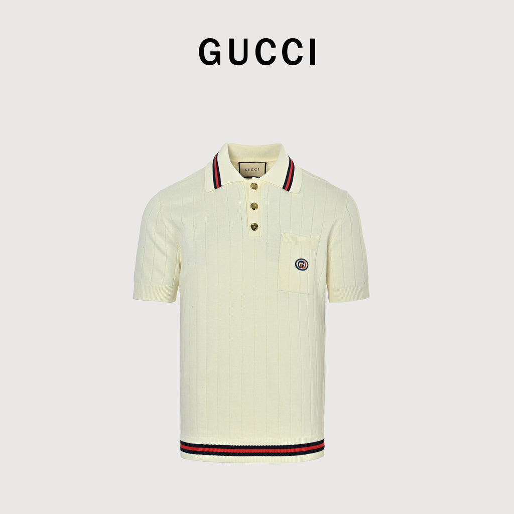 Gucci 25SS Pocket Embroidered Knit Polo Shirt – Cream DK3000722