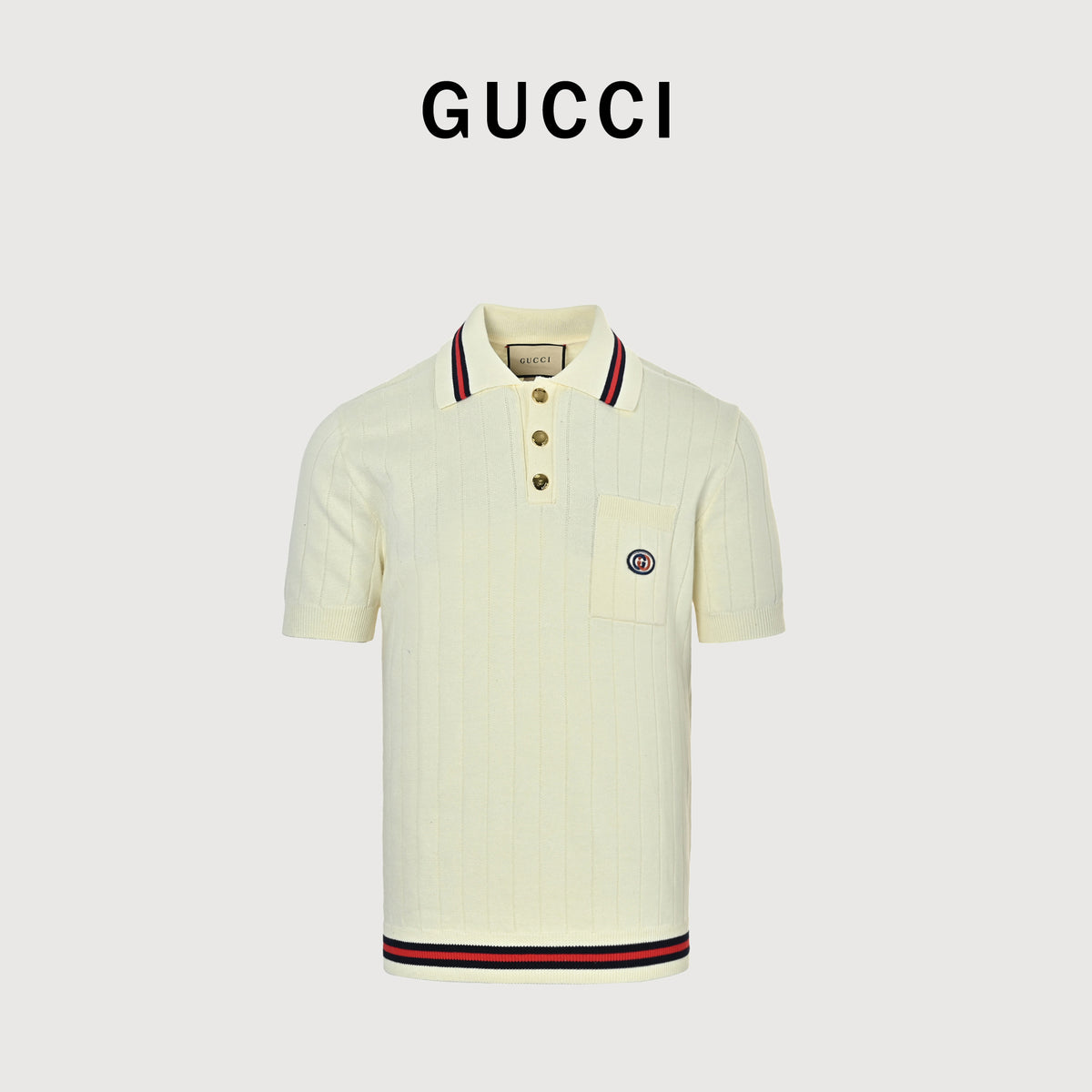 Gucci 25SS Pocket Embroidered Knit Polo Shirt – Cream DK3000722