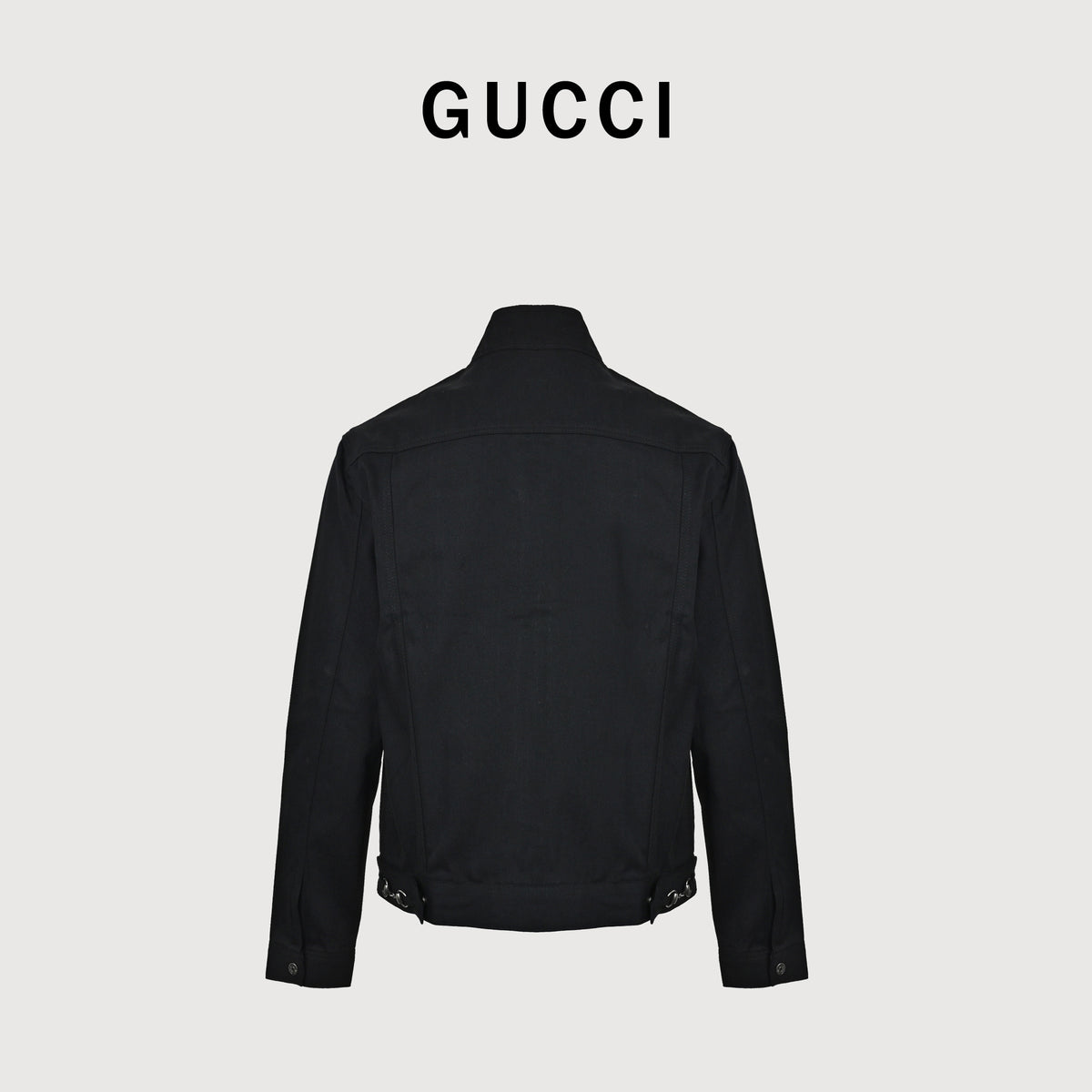 Gucci SS26 La Famiglia Stand-Collar Horseshoe-Buckle Moto Jacket — Black 864799-XDDFZ-1000