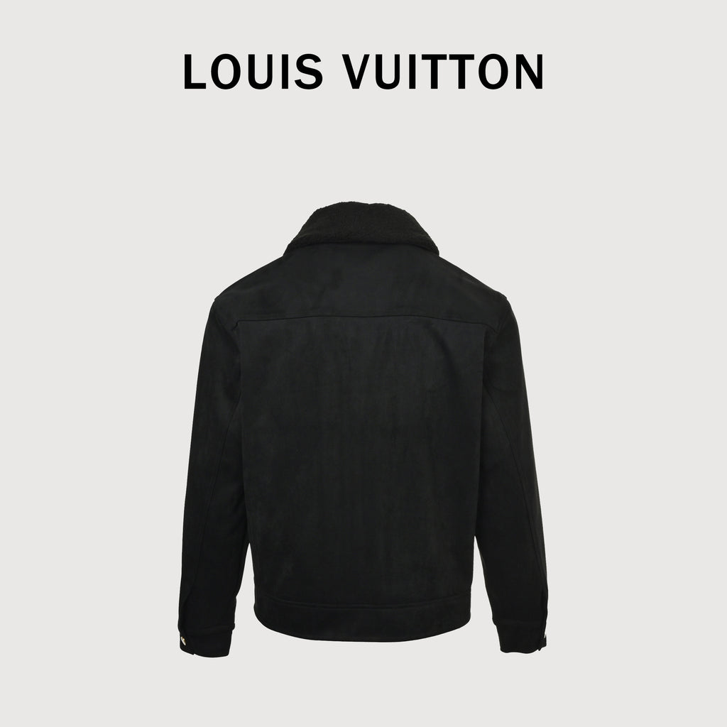 Louis Vuitton LV Embossed Relief Shearling-Collar Denim Jacket 2025HY7001115