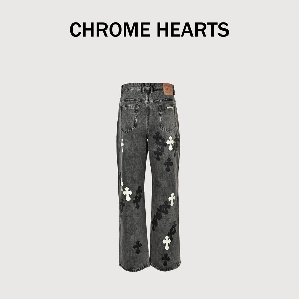 Chrome Hearts CH Limited Flame Leather Cross Patch Jeans CH-20261382