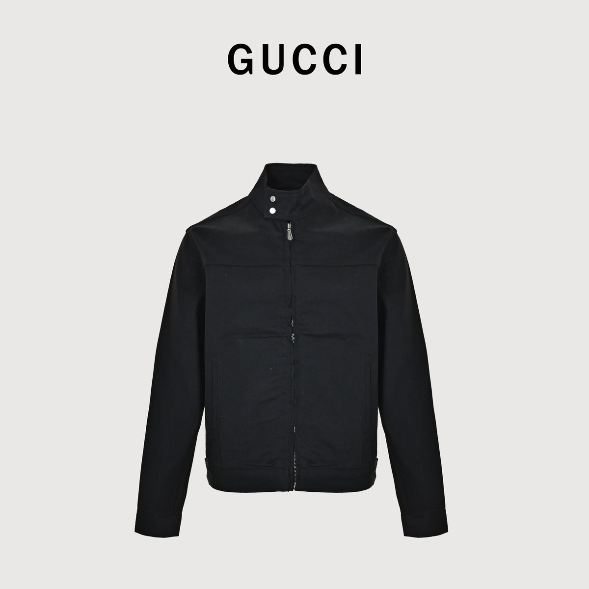 Gucci SS26 La Famiglia Stand-Collar Horseshoe-Buckle Moto Jacket — Black 864799-XDDFZ-1000