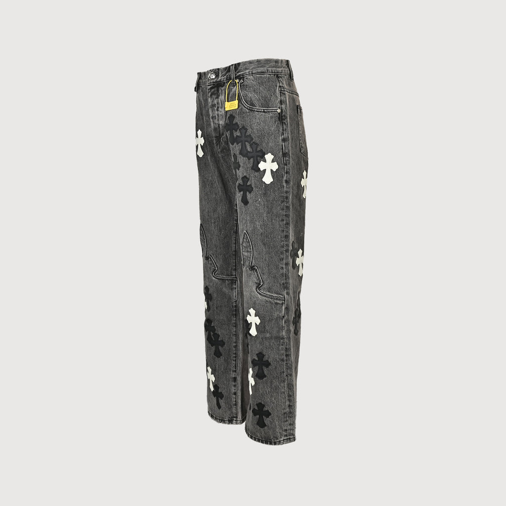 Chrome Hearts CH Limited Flame Leather Cross Patch Jeans CH-20261382
