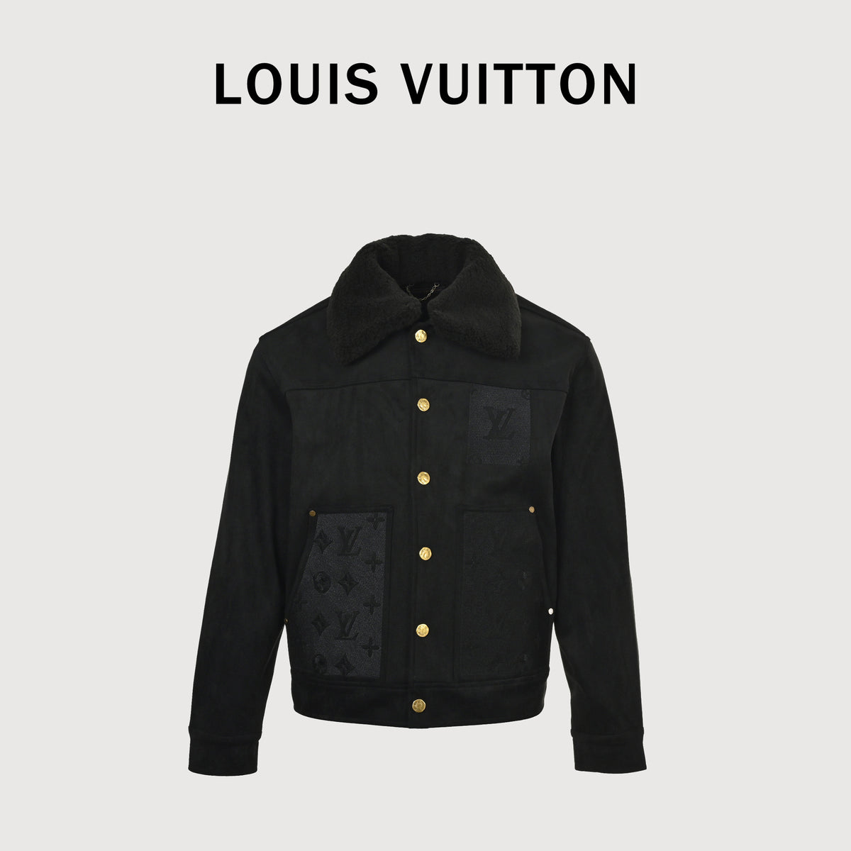 Louis Vuitton LV Embossed Relief Shearling-Collar Denim Jacket 2025HY7001115