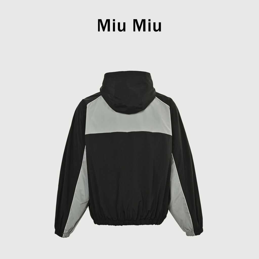 Miu Miu 25FW Color-Block Splice Shell Jacket – Black / Silver GreyML1220-163P-F097B-S-OOO