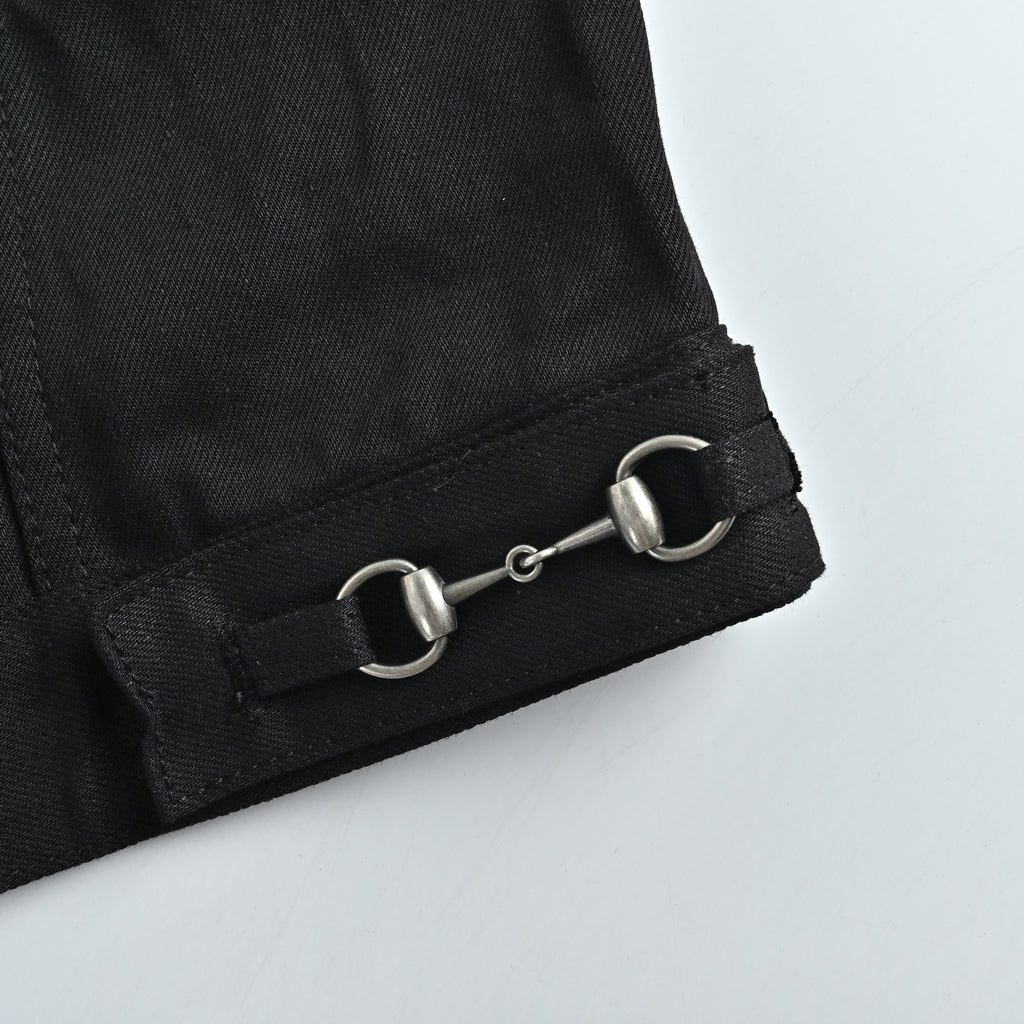 Gucci SS26 La Famiglia Stand-Collar Horseshoe-Buckle Moto Jacket — Black 864799-XDDFZ-1000
