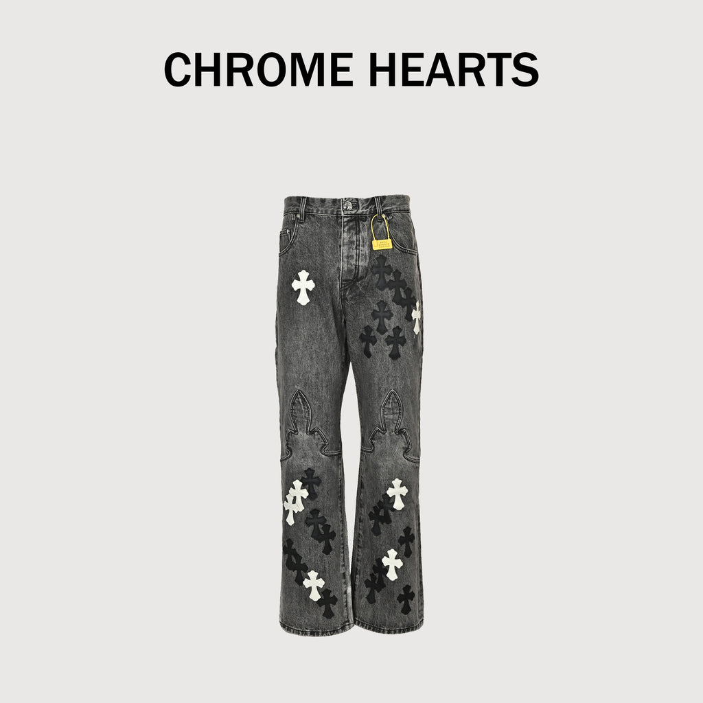 Chrome Hearts CH Limited Flame Leather Cross Patch Jeans CH-20261382