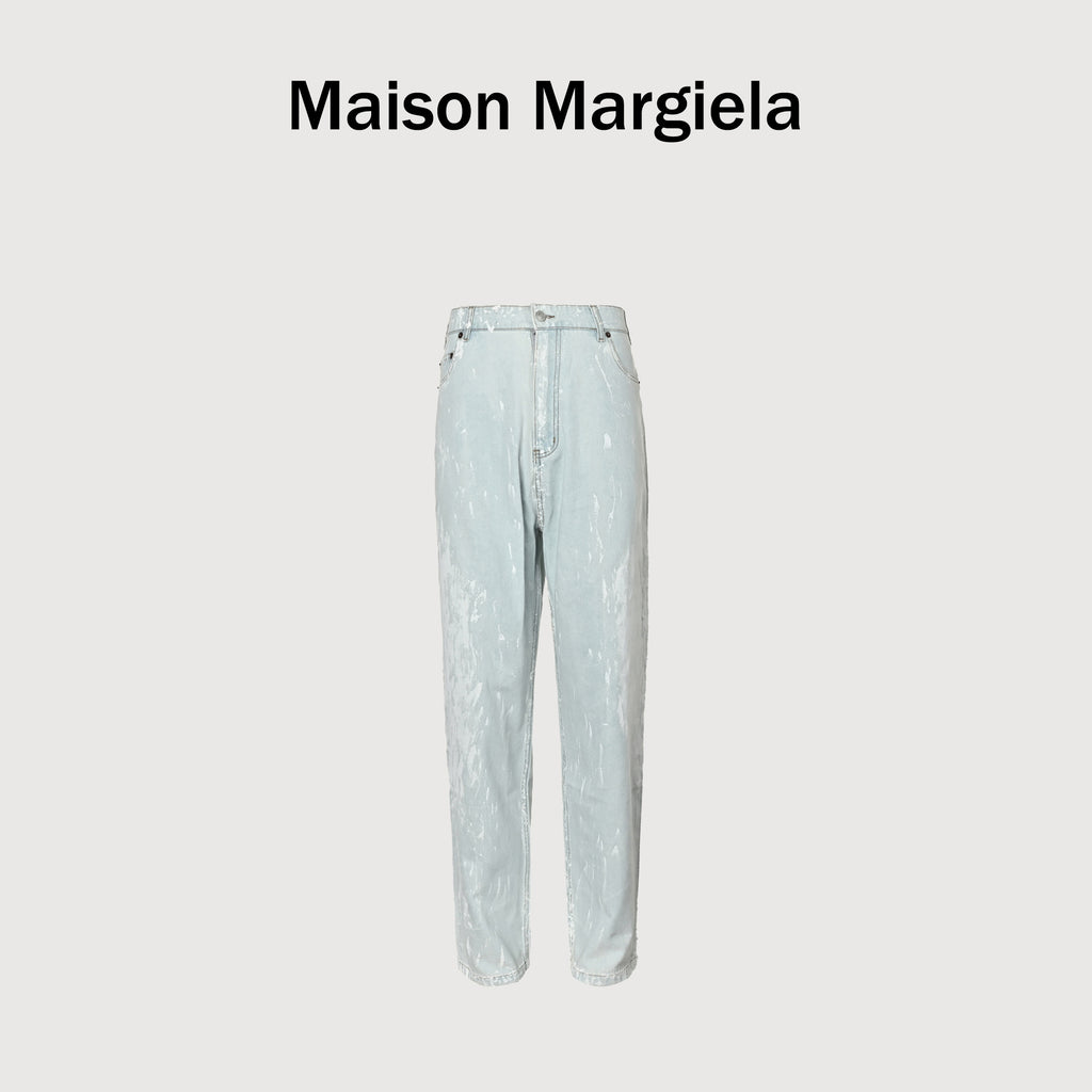 Maison Margiela 26SS Paint Splash Five-Pocket Straight-Leg Jeans – Ice Blue  HH6000701