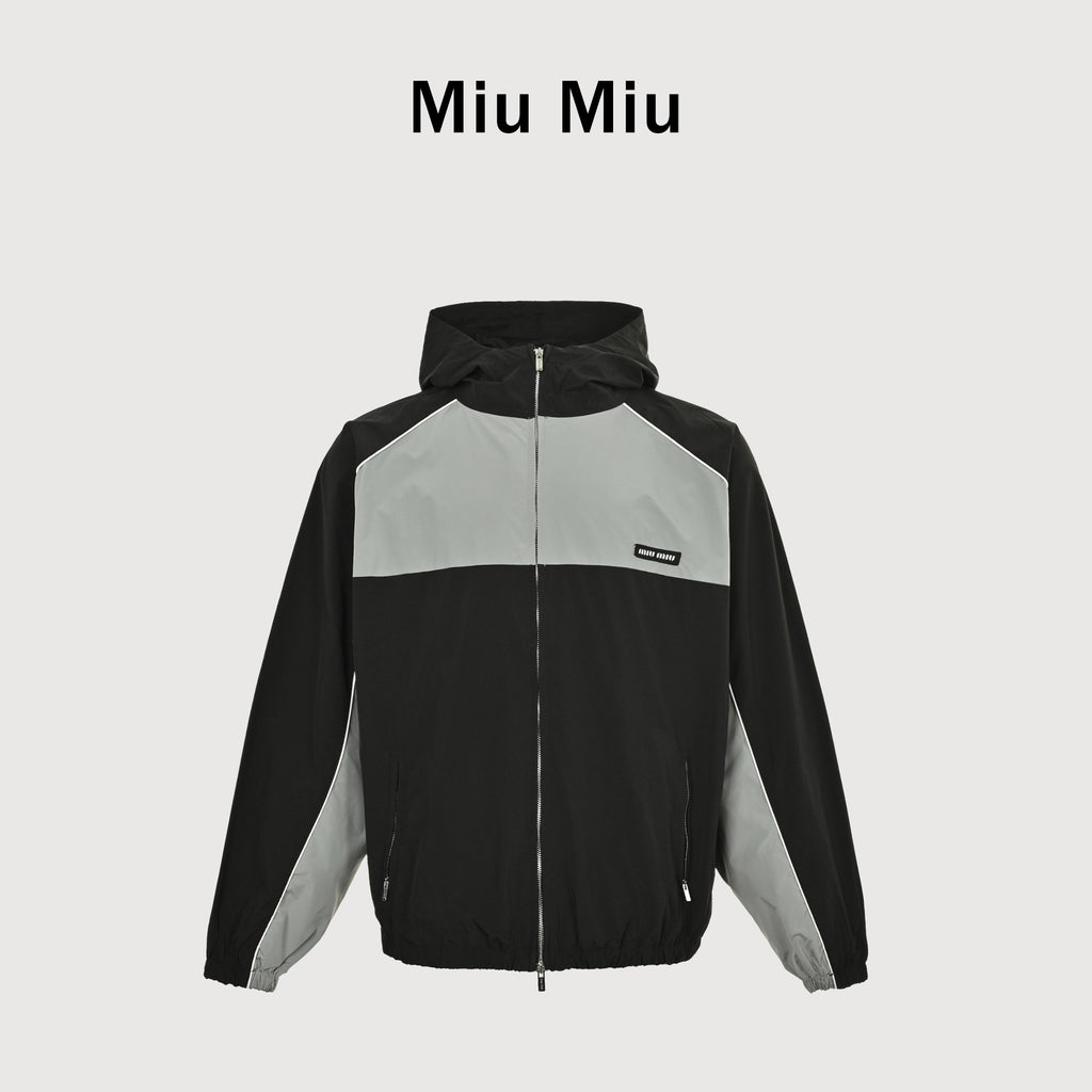 Miu Miu 25FW Color-Block Splice Shell Jacket – Black / Silver GreyML1220-163P-F097B-S-OOO